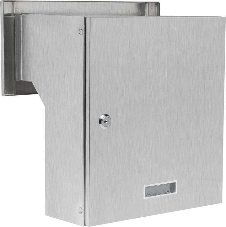 Mauerdurchwurf Briefkasten 100% Edelstahl V2A gebürstet 190-260 [mm] 3 Schlüssel Frontplatte: 160 x