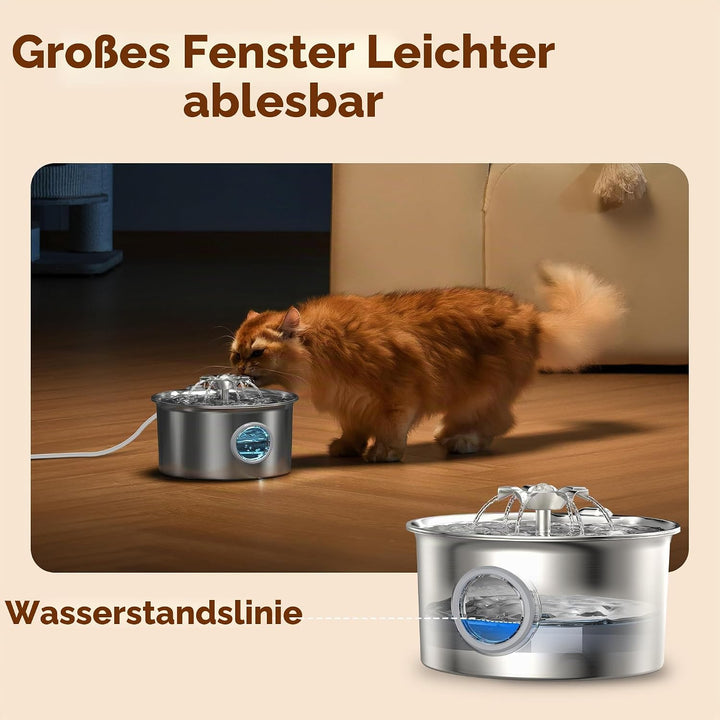 Katzenbrunnen für Katzen Edelstahl Katzentrinkbrunnen: 2.6L Katzenbrunnen für Katzen - Super Silent