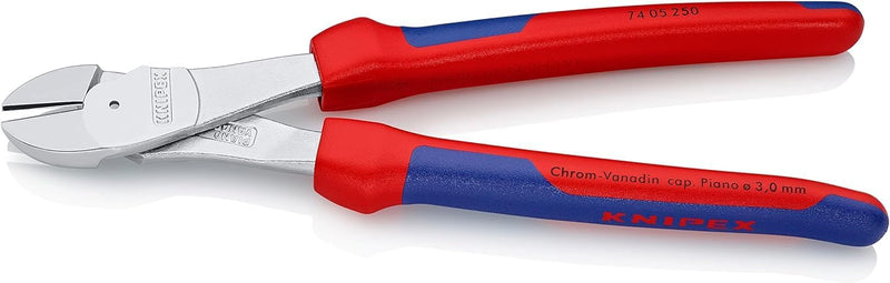 Knipex Kraft-Seitenschneider verchromt, mit Mehrkomponenten-Hüllen 250 mm 74 05 250 verchromt 250 mm