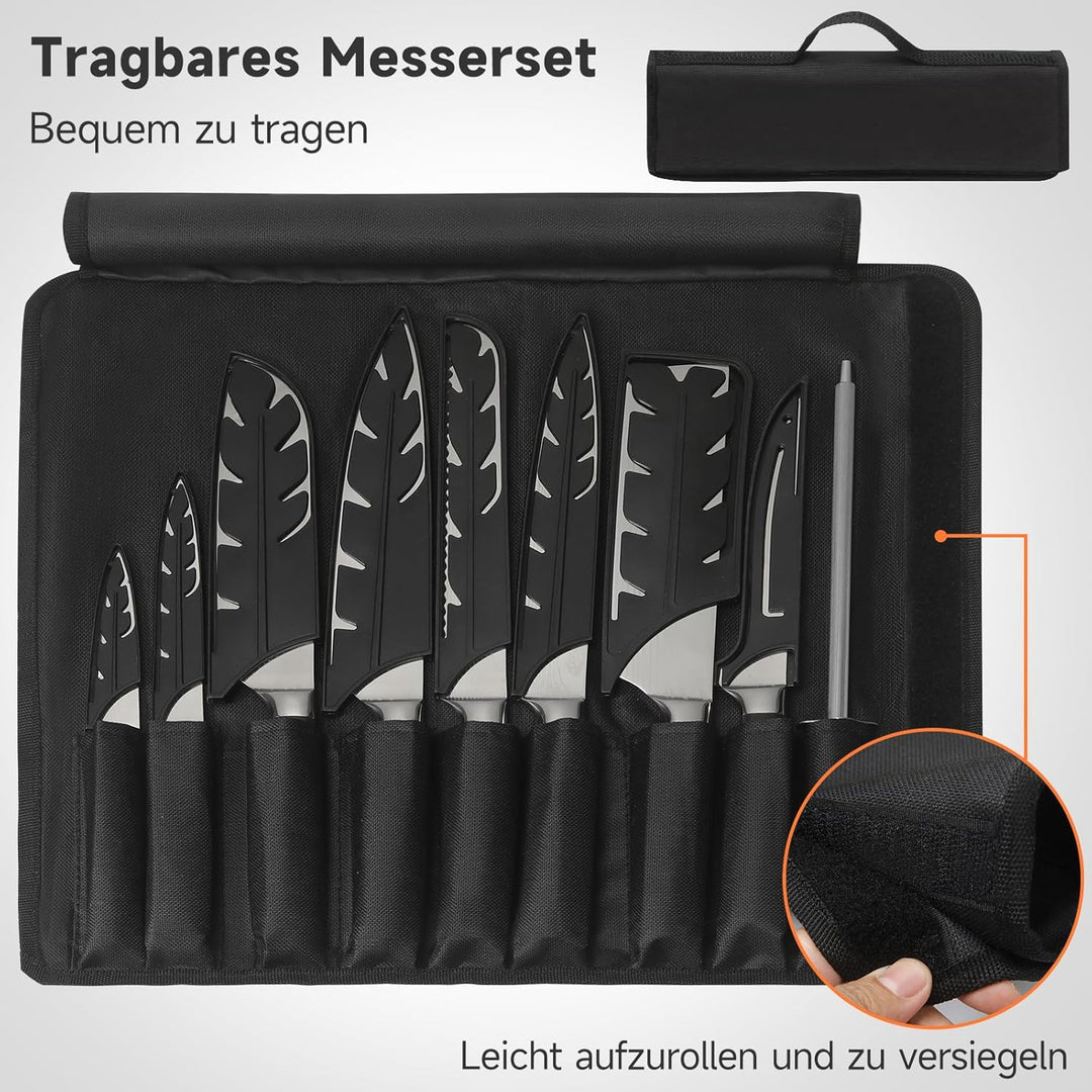 Messerset Gustrug 8-tlg Küchenmesser Set mit Messerschärfer, Scharf Messer Set aus Hochwertigem Carb