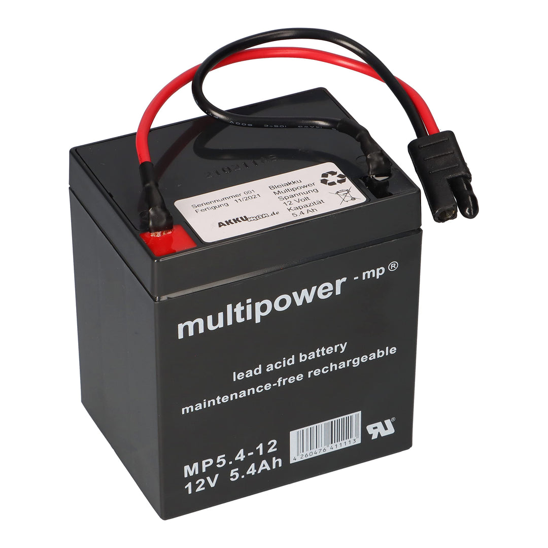 Akkuman.de Akkutechnik vom Fachmann Multipower Blei Akku AGM 12V 5,4Ah mit Stecker für Rasenmäher ko