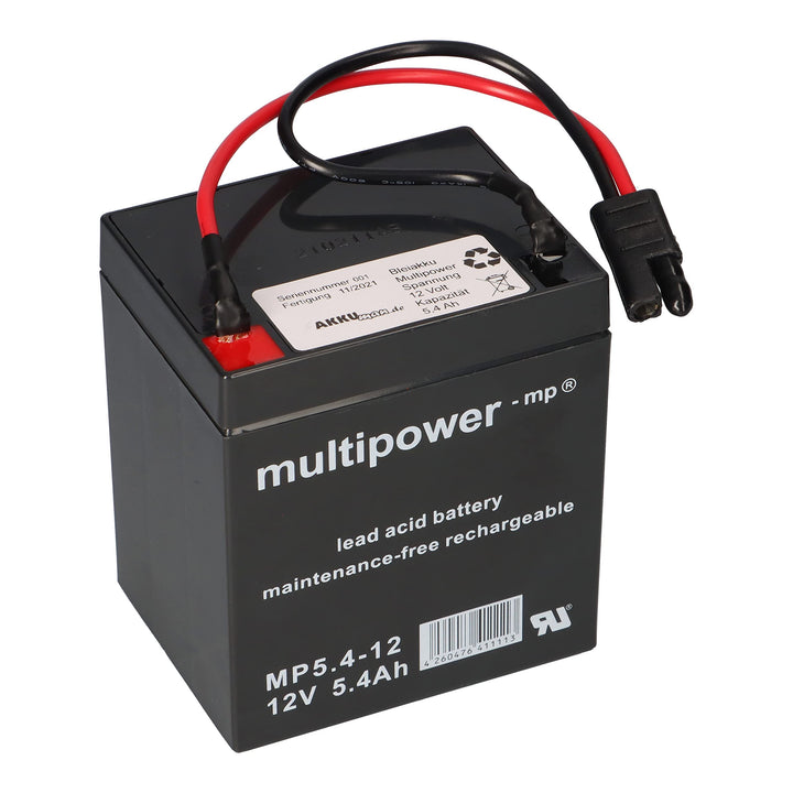 Akkuman.de Akkutechnik vom Fachmann Multipower Blei Akku AGM 12V 5,4Ah mit Stecker für Rasenmäher ko