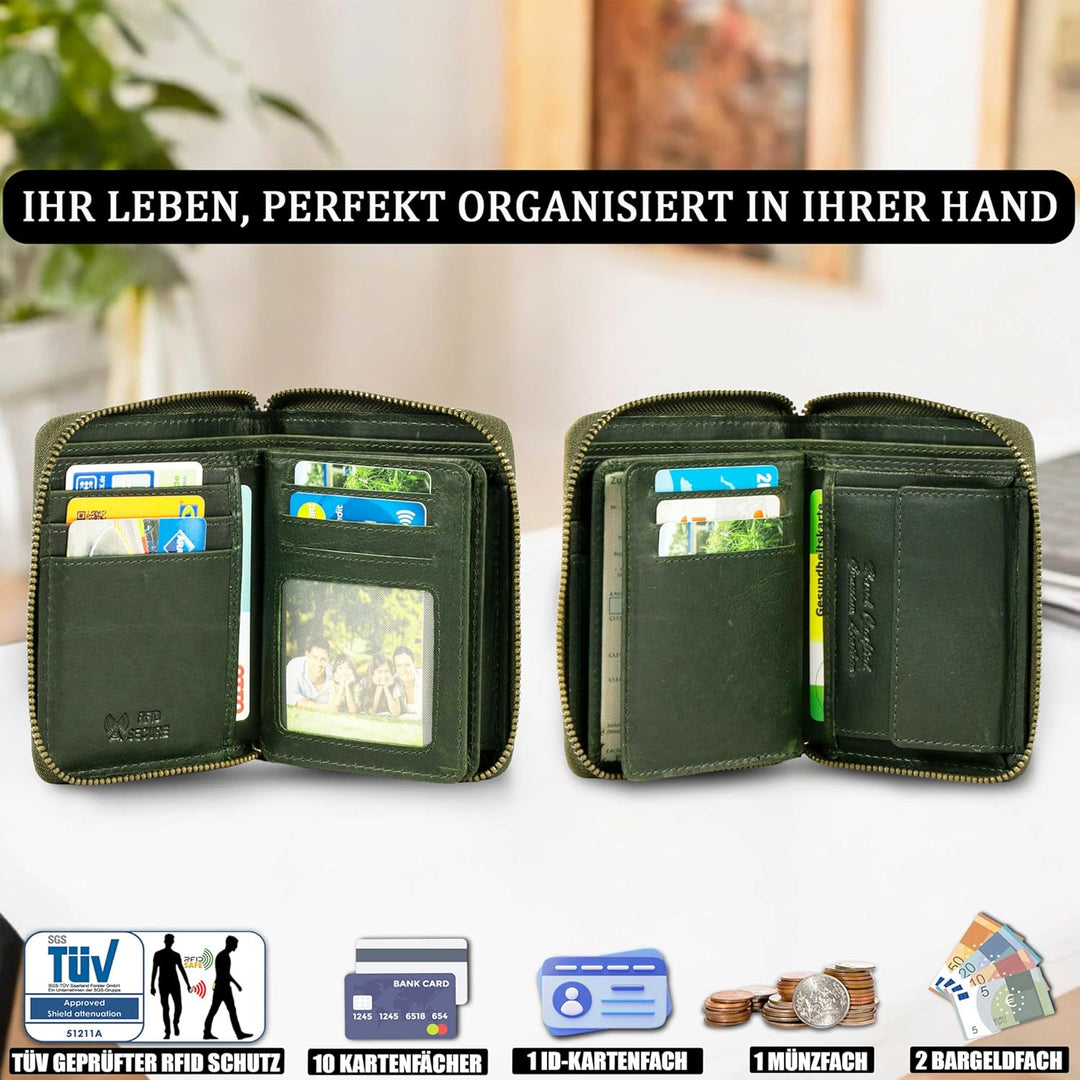 MATADOR® Granada Echt Leder Geldbörse Damen Portemonnaie Herren Geldbeutel Reissverschluss mit TüV g
