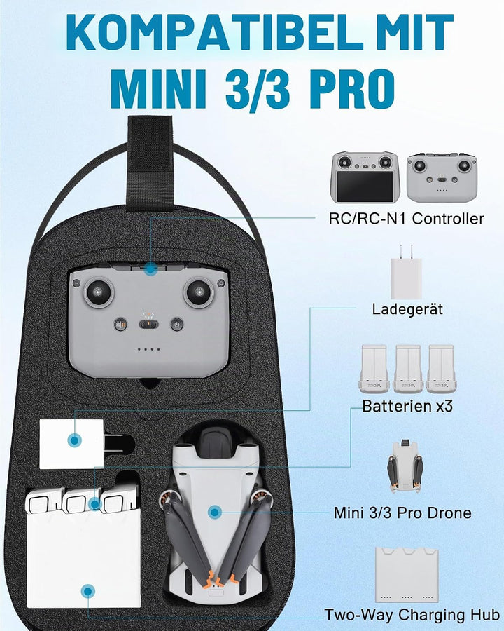Mini 4 Pro Hülle, wasserdichte Hartschalen-Tragetasche, tragbare Reise-Drohnen-Schultertasche, Rucks