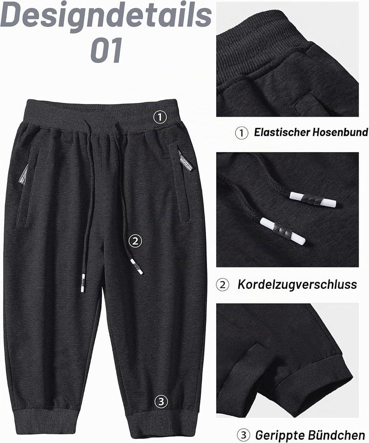MAGCOMSEN Herren Sport Short 3/4 Trainingshose Sommer Jogging Capri mit Reissverschlusstaschen Leich