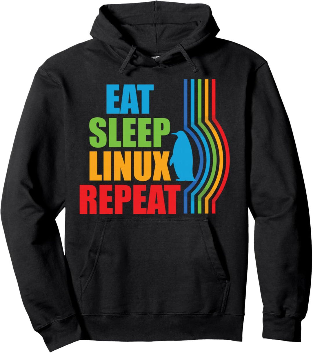 Eat Sleep Linux Repeat Classic 70s Linux Pinguin für Nerds Pullover Hoodie