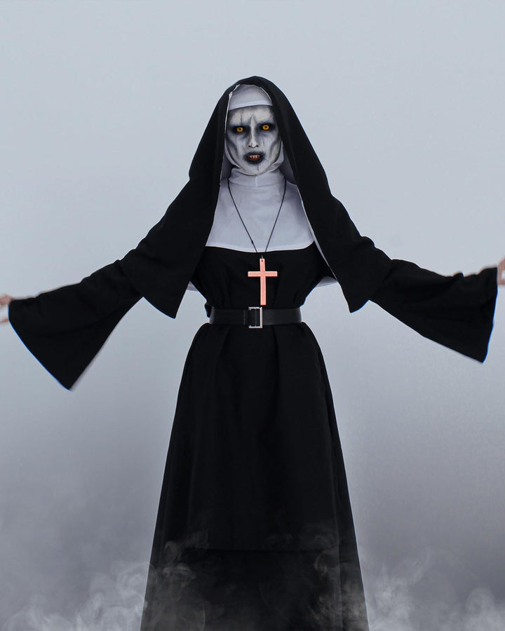 CR ROLECOS Nonnen Kostüm Damen,Faschingskostüme Damen Nonne für Erwachsene Kleidung Gothic Retro Kle