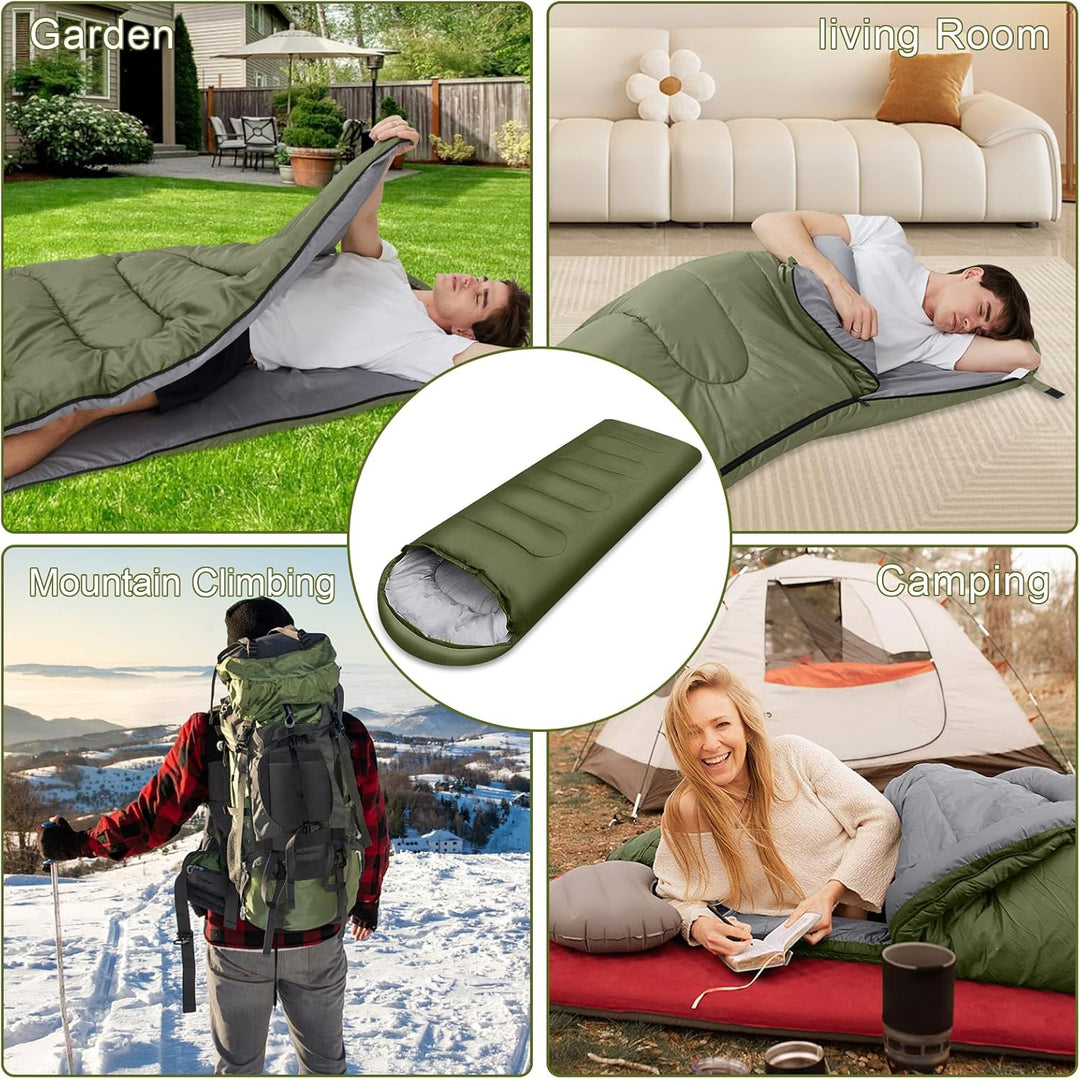 Grüner 220x85cm Wasserdichter Schlafsack mit Kompressionsbeutel, 3 Jahreszeiten Schlafsack 1.6kg, Tr