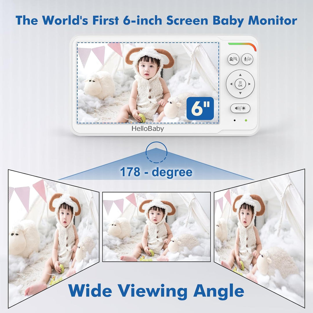 HelloBaby 6" Babyphone mit Kamera ohne WLAN, 4000mAh, IPS, HB6560 | 355° Schwenk &amp; 120° Neige, Nacht