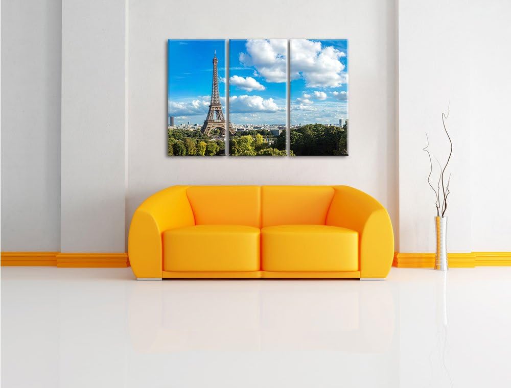Pixxprint Riesiger Eiffelturm in Paris als Leinwandbild/Grösse: 3 Teilig (120x80) cm/Wandbild/Kunstd