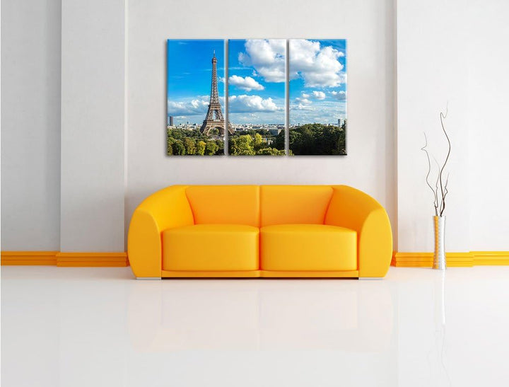 Pixxprint Riesiger Eiffelturm in Paris als Leinwandbild/Grösse: 3 Teilig (120x80) cm/Wandbild/Kunstd