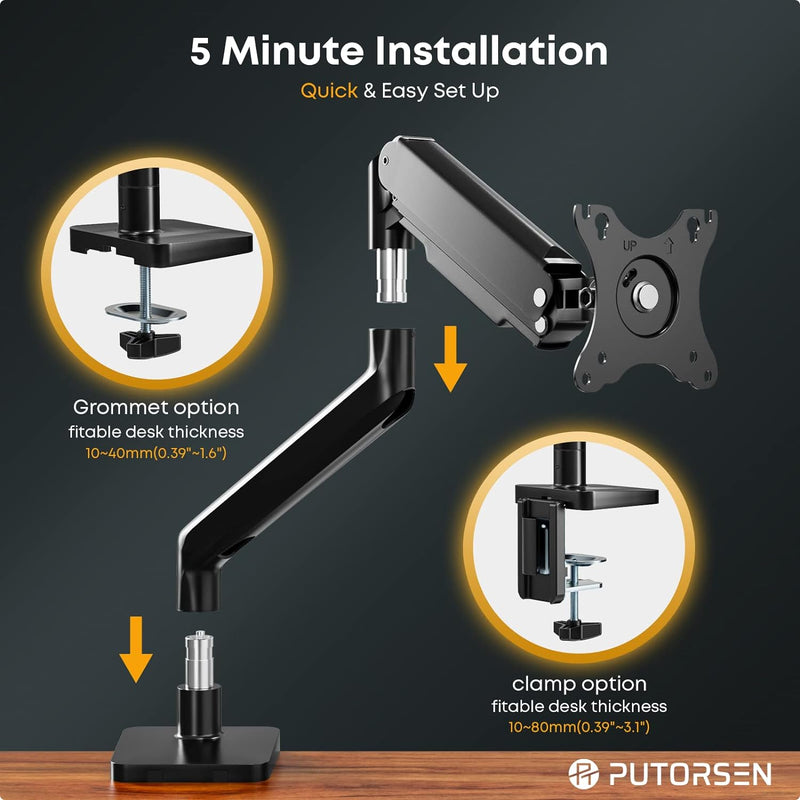 PUTORSEN Monitor Halterung 1 Monitor für 17-45 Zoll Flach Curved Bildschirm, Höhenverstellbar bildsc