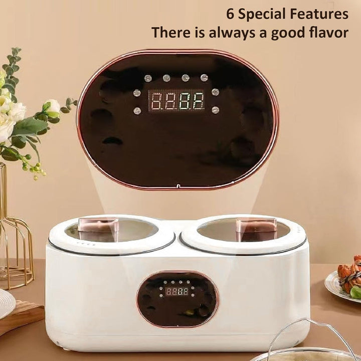 Multifunktionaler Kochtopf, Electric Double Rice Cooker Lunch Maker mit 2 Innentöpfen, Touchpanel, W