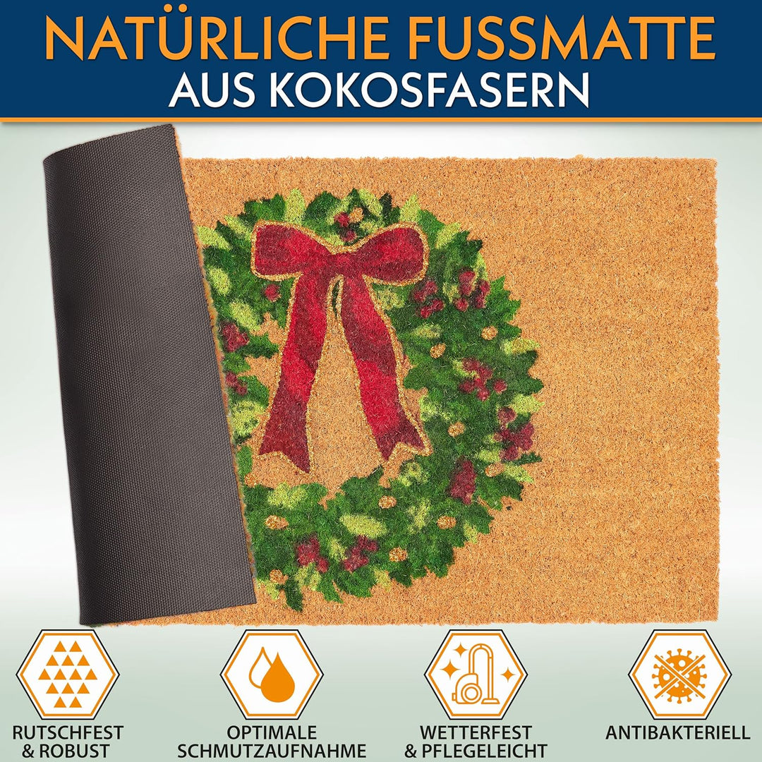BRUBAKER Weihnachtsfussmatte Adventskranz - Antirutsch Fussmatte für Aussen und Innen - 45 x 75 cm O