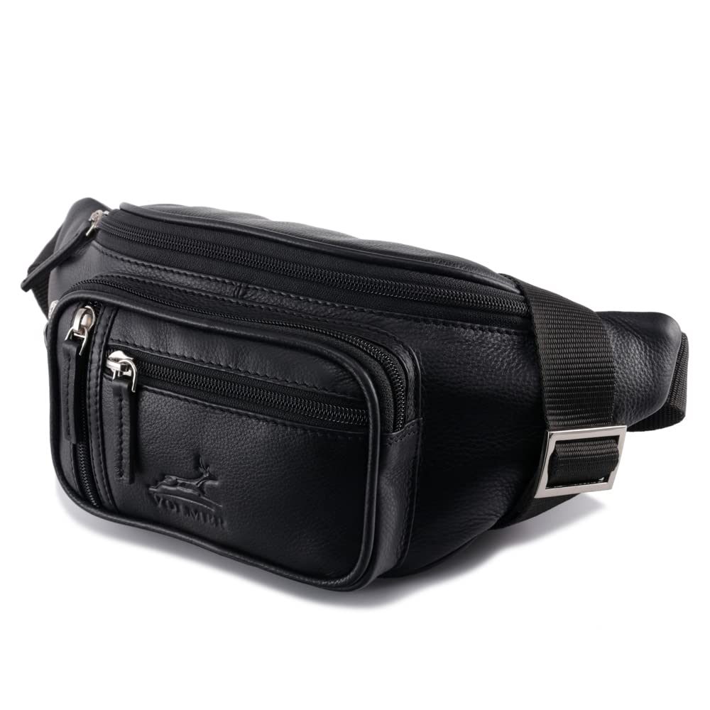 Fa.Volmer ® Bauchtasche | Gürteltasche | Hüfttasche in Echt-Leder für Damen und Herren | schwarz | V