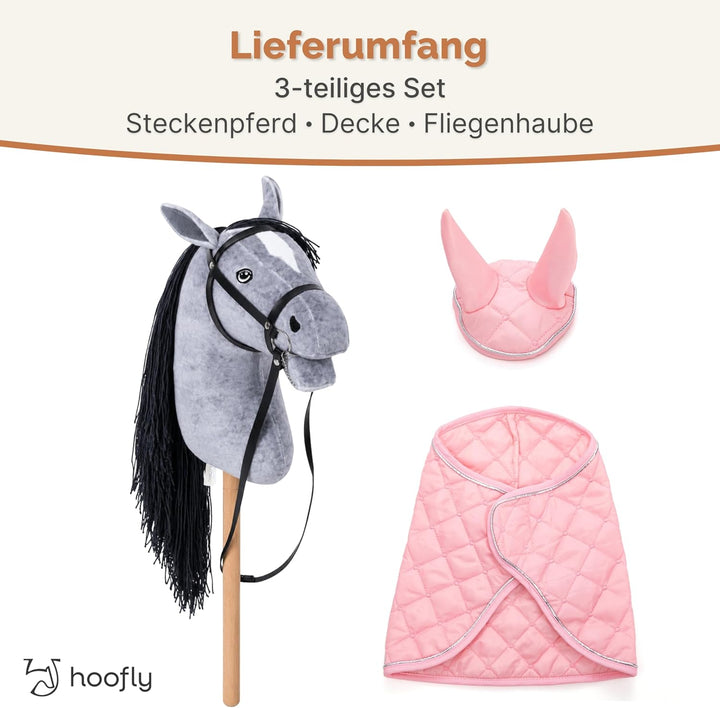 Hobby Horse Set – Grosses Steckenpferd für Kinder mit Decke &amp; Fliegenhaube | Komplettes Hobby Horsin