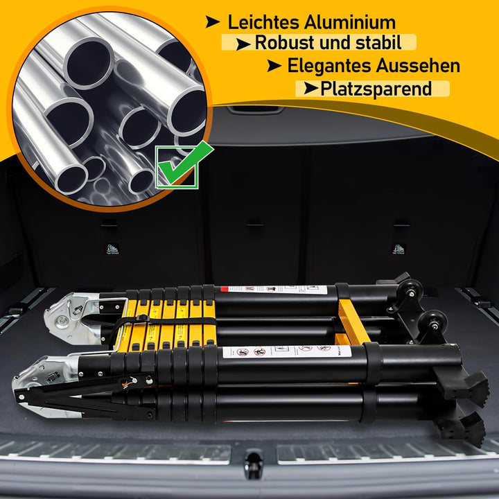 Herrselsam 5m(2.5m+2.5m) Teleskopleiter Klappleiter Aluminium, Mehrzweckleiter mit Tragegriff, Rutsc