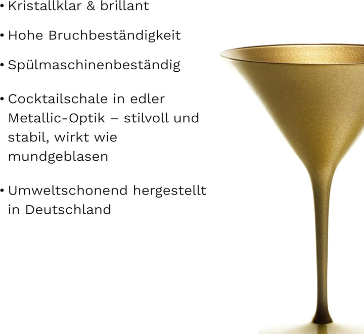 Stölzle Lausitz Cocktailschale Elements 240ml I Martini Gläser 6er Set I gold I Cocktailgläser spülm