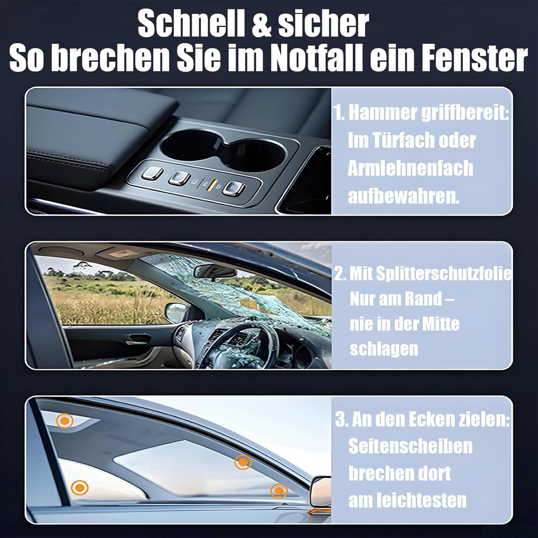 4-in-1 Notfallhammer Auto mit Gurtschneider,Autoscheiben Zertrümmerer mit Federkraft-Tungstahlkopf,K