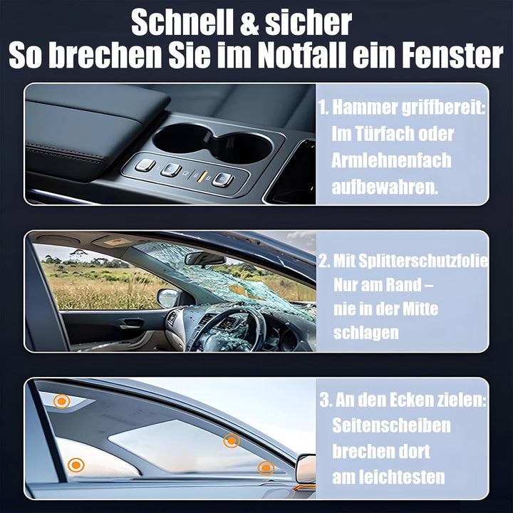 4-in-1 Notfallhammer Auto mit Gurtschneider,Autoscheiben Zertrümmerer mit Federkraft-Tungstahlkopf,K