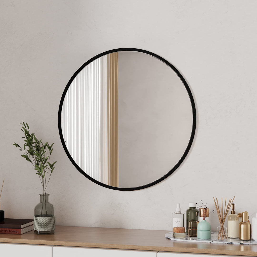 Boromal Spiegel Schwarz 40cm Spiegel Rund mit Metallrahmen Badezimmerspiegel Rund Badspiegel Wandspi