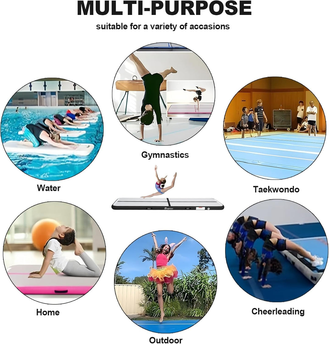 FBSPORT 10/20 cm Höhe, Trainingsmatte, Länge 1/2/3/4/5/6 m, Gymnastikmatte mit Pumpe für den Hausgeb