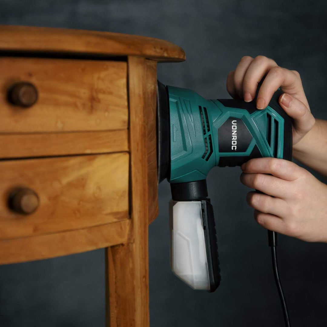 VONROC Exzenterschleifer elektrisch, Schleifmaschine - Handschleifer mit Staubbehälter 300W, 13.000/