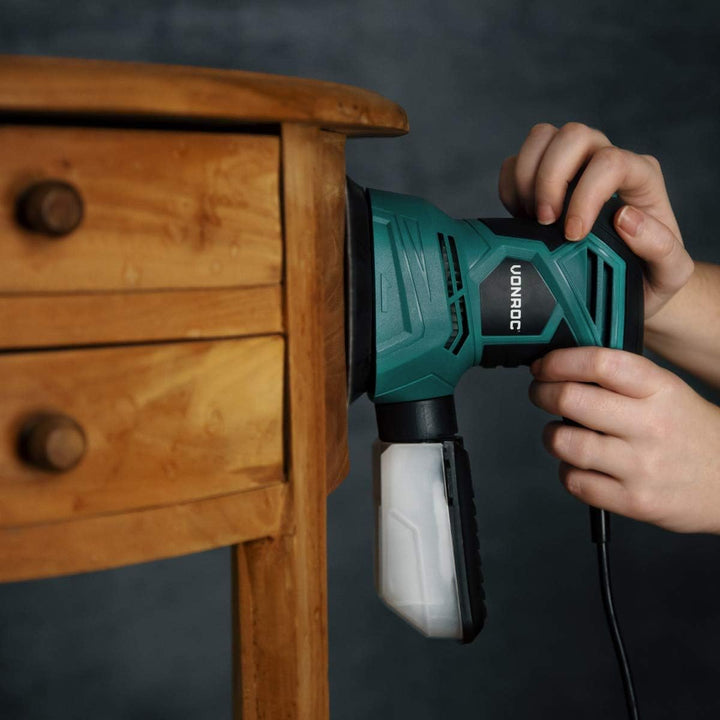 VONROC Exzenterschleifer elektrisch, Schleifmaschine - Handschleifer mit Staubbehälter 300W, 13.000/