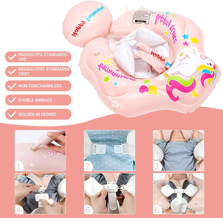 Aufblasbarer Baby Schwimmring, Swimming Float mit Baldachin und Sicherheitssitz, Niedliches Rosa Pfe