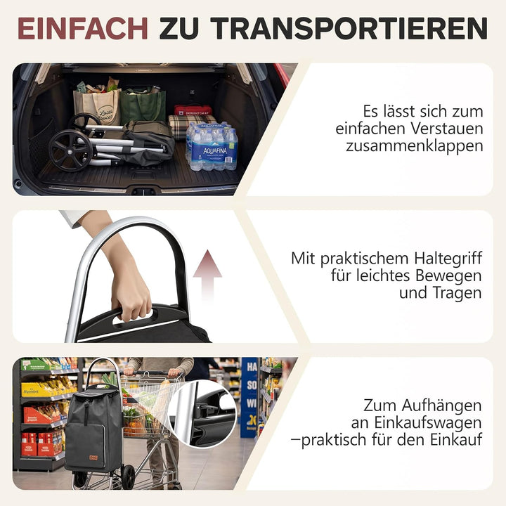 Sekey Einkaufstrolley klappbar, XXL Einkaufstasche mit Kühlfach, | grosse Räder, Aluminiumrahmen, fa