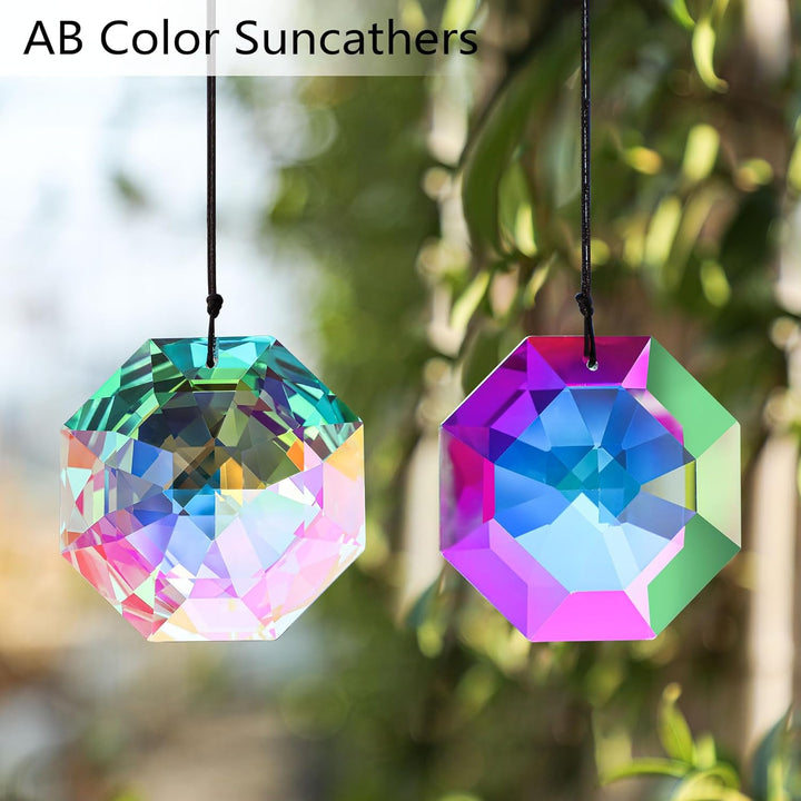 HDCRYSTALGIFTS 80mm Regenbogenprisma Sonnenfänger für das Fenster AB farbige grosse Kristalloktagonp