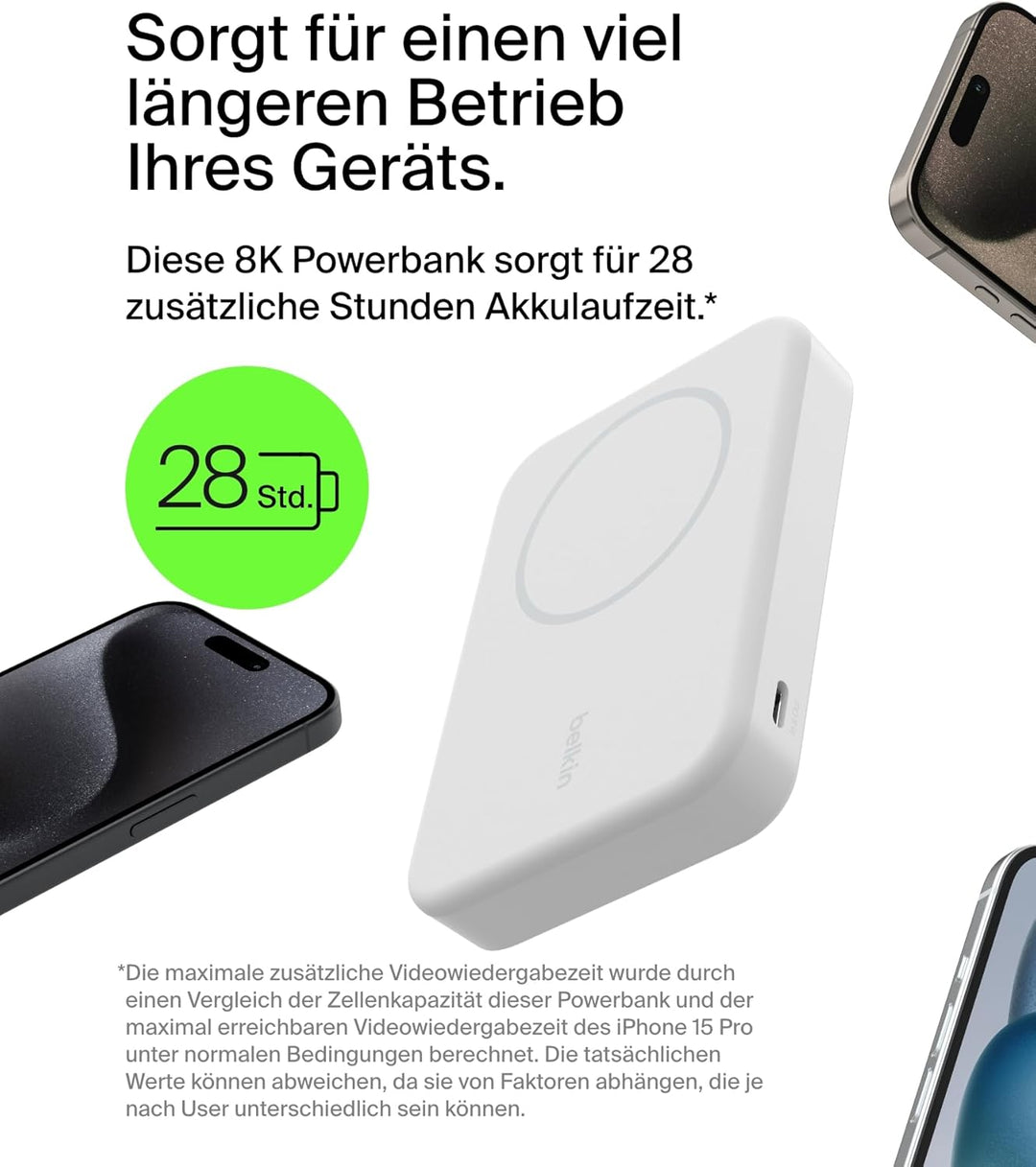 Belkin BoostCharge Pro Kabellose Powerbank 8.000 mAh mit Qi2, MagSafe-kompatibles tragbares Ladegerä