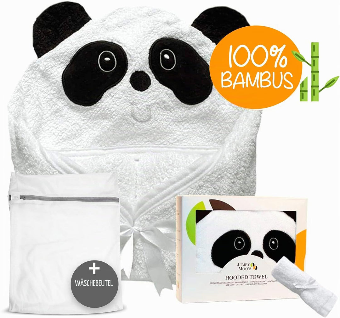 Jumpy Moo's Panda Kapuzenhandtuch Baby – Premium-Baby-Starterset für Neugeborene, 100 % Bio-Bambus,