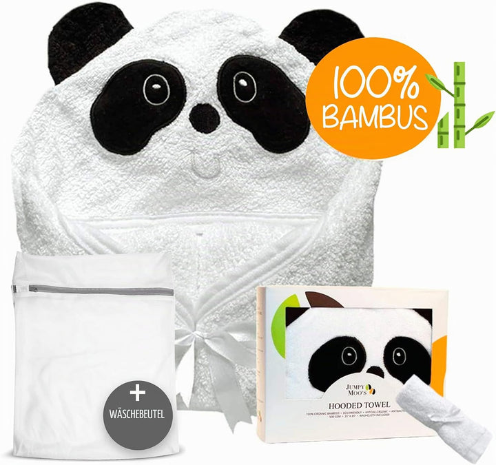 Jumpy Moo's Panda Kapuzenhandtuch Baby – Premium-Baby-Starterset für Neugeborene, 100 % Bio-Bambus,