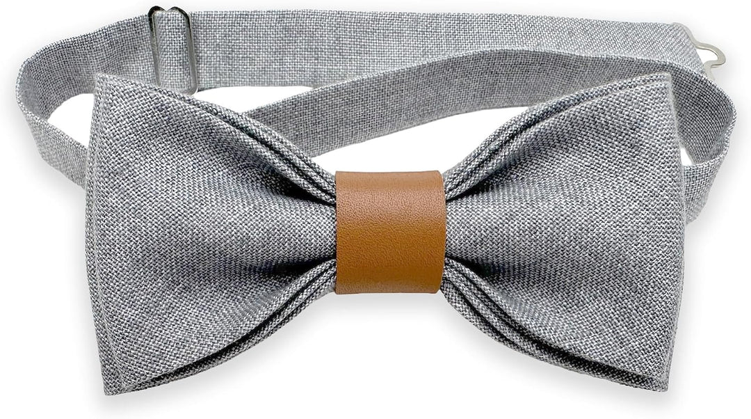 LINILI Leinen Accessoires SET: Fliege, Hosenträger, Einstecktuch- Fliege bereits gebunden, verstellb