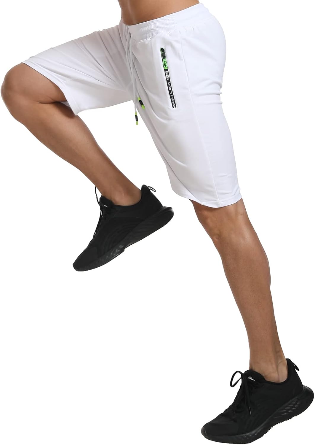 JustSun Herren Shorts Kurze Sporthose Baumwolle Stretchstoff mit Reissverschluss L Weiss, L Weiß