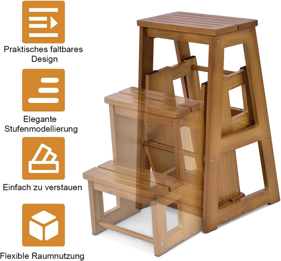 COSTWAY Tritthocker 3 Stufen, Leiterstuhl Trittstuhl klappbar, Hockerleiter bis 150 kg, 66 cm hoch,