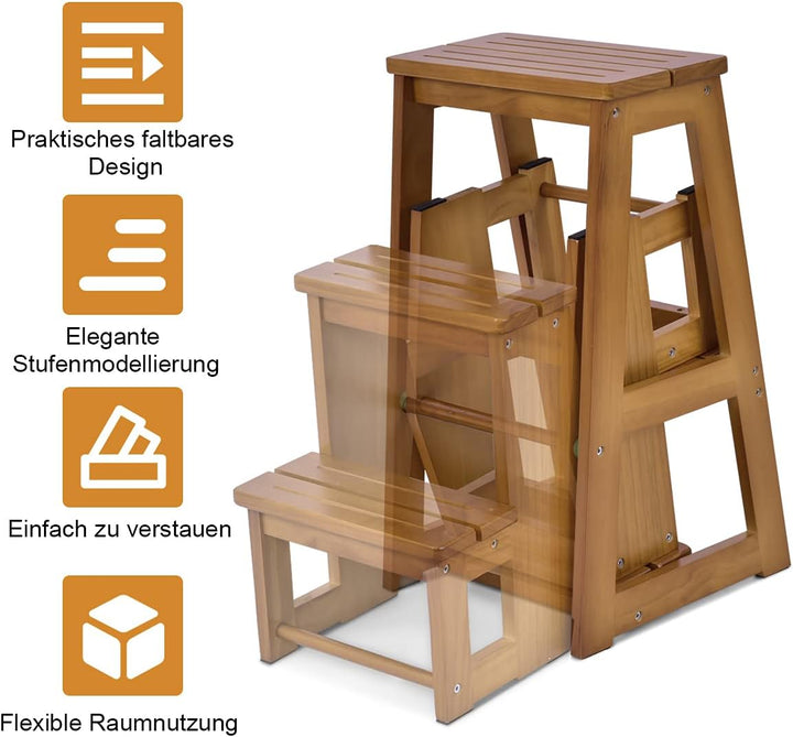 COSTWAY Tritthocker 3 Stufen, Leiterstuhl Trittstuhl klappbar, Hockerleiter bis 150 kg, 66 cm hoch,