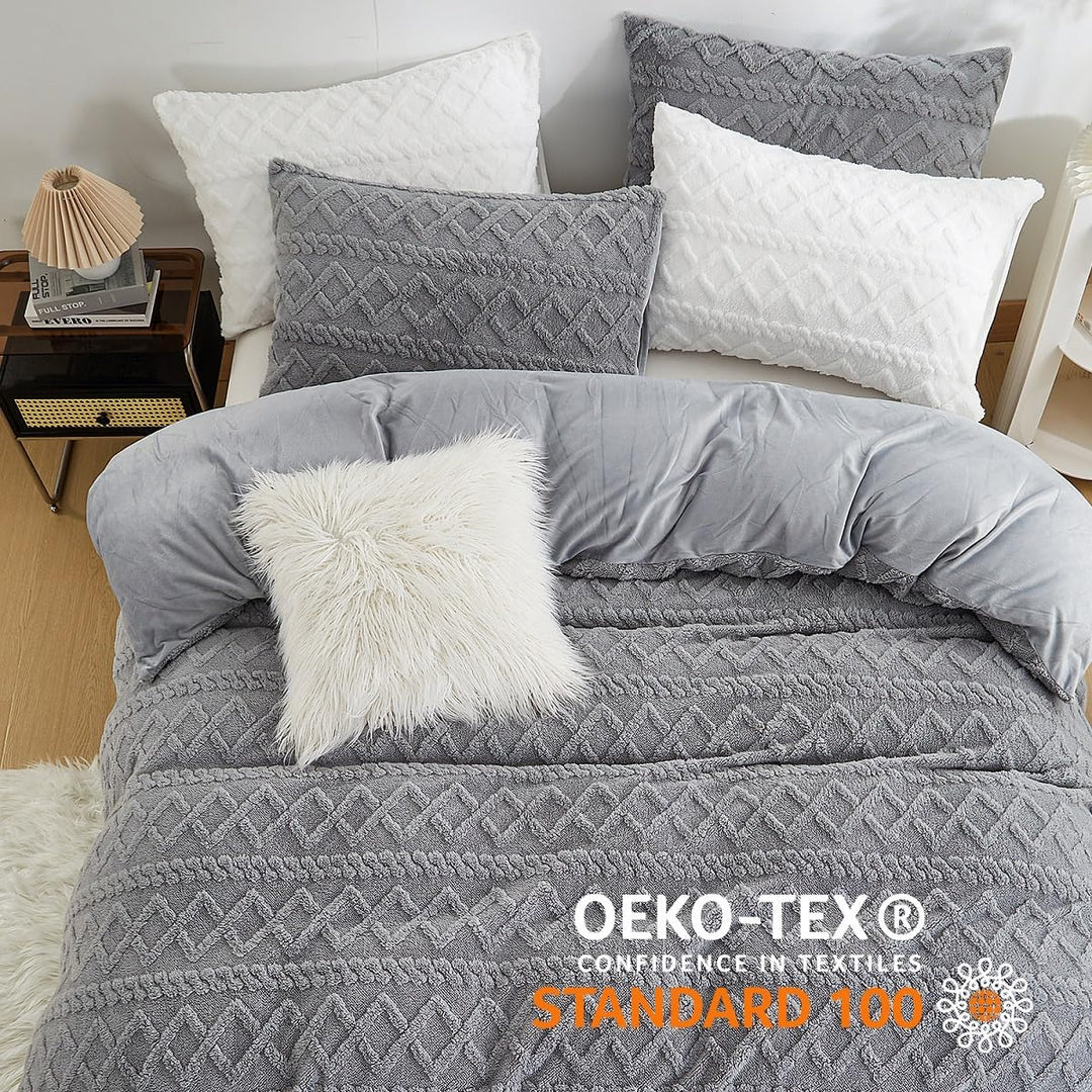 Sedefen Flauschig Bettwäsche 200x200 cm Grau Biber Flanell Fleece Geometrischmuster Cashmere Touch W