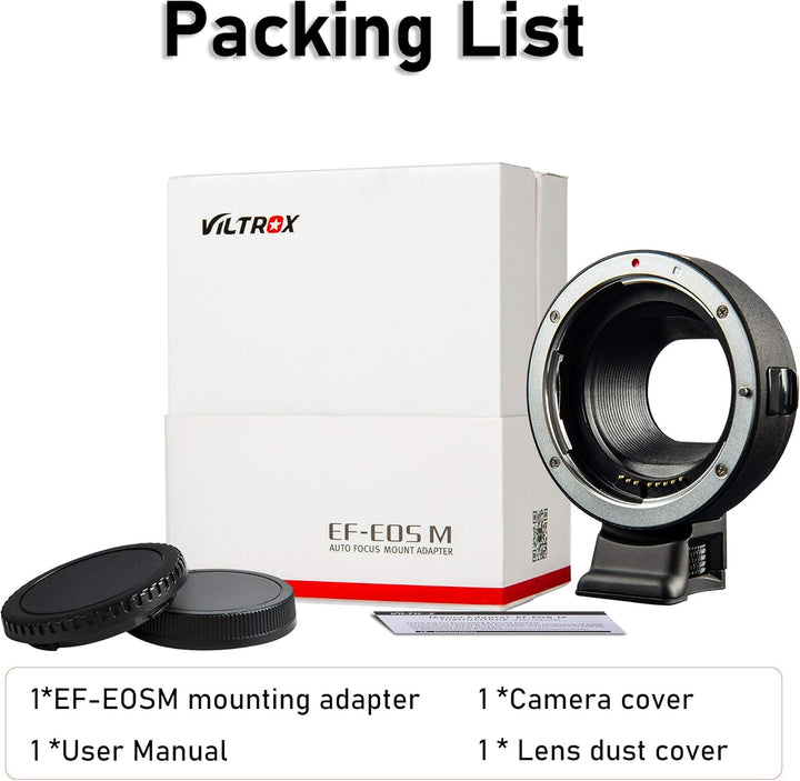 VILTROX EF-EOS M-Mount-Kamera-Adapter, Autofokus-Objektiv-Konverter Ring, EF-M Objektivadapter kompa
