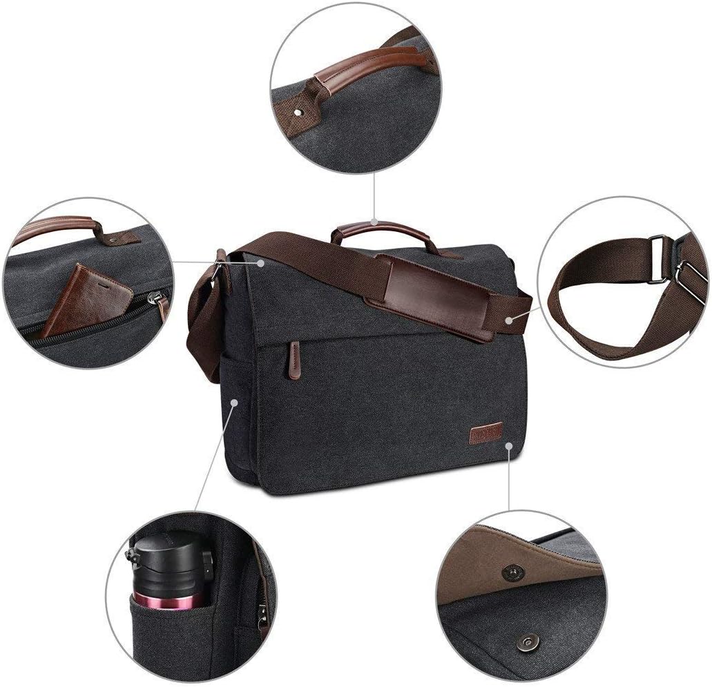 Ruschen Umhängetasche Herren aus Vintagem Segeltuch, Premium Herrentasche, Laptoptasche für 15,6 Zol