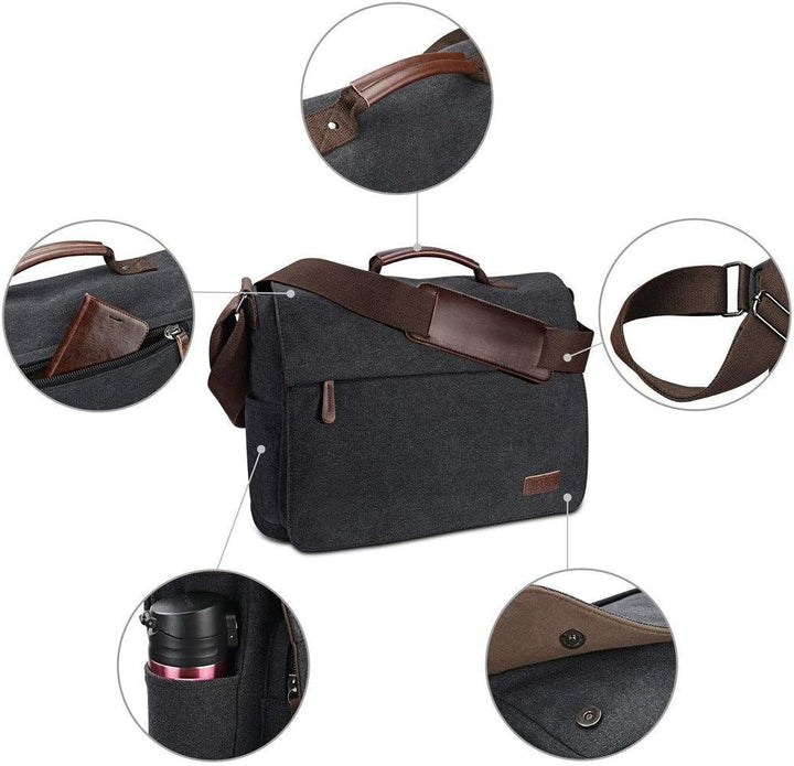 Ruschen Umhängetasche Herren aus Vintagem Segeltuch, Premium Herrentasche, Laptoptasche für 15,6 Zol