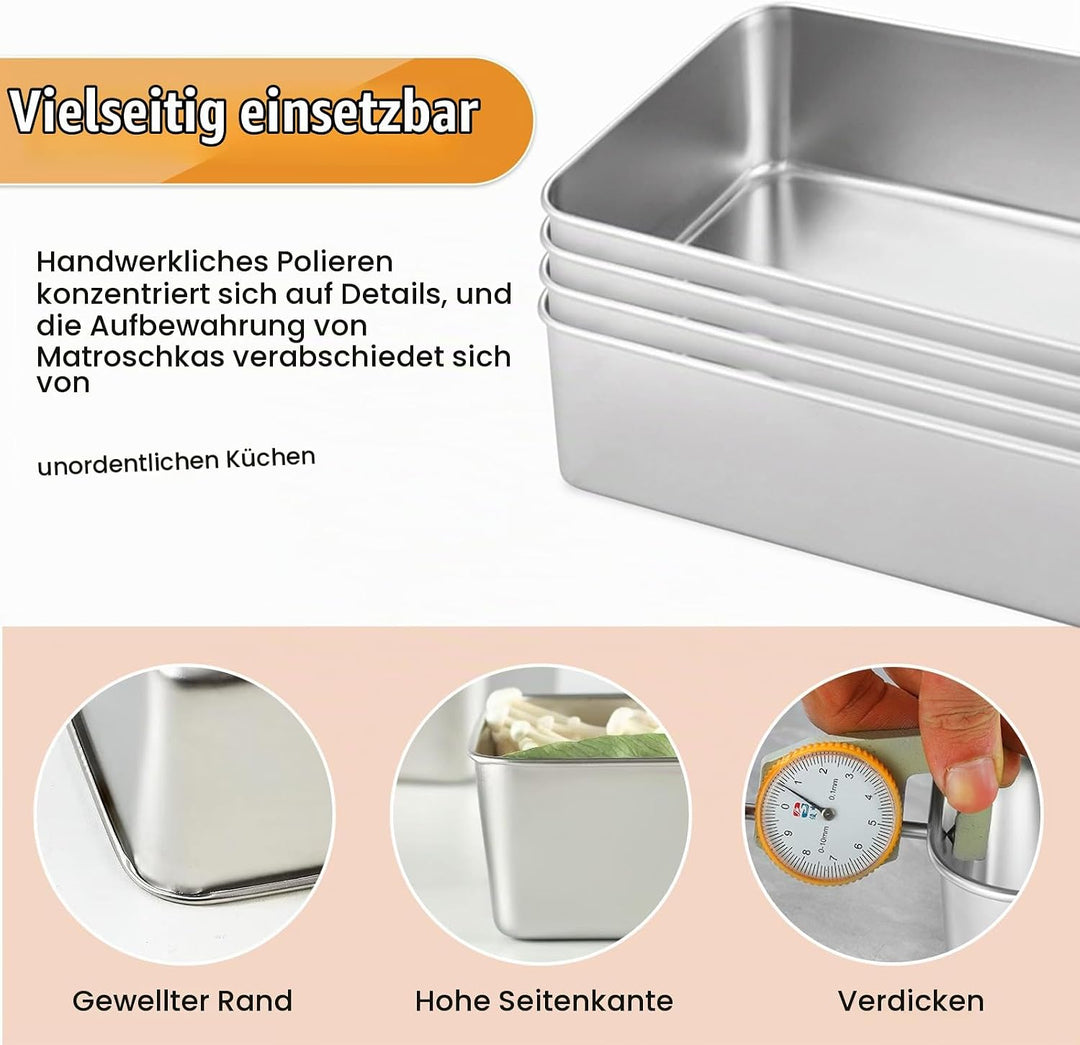 Kastenform Brot 4er-Set Edelstahl, Rechteckige Brotbackform 33×15×6,5cm, Grosse Backform für Brot &amp;