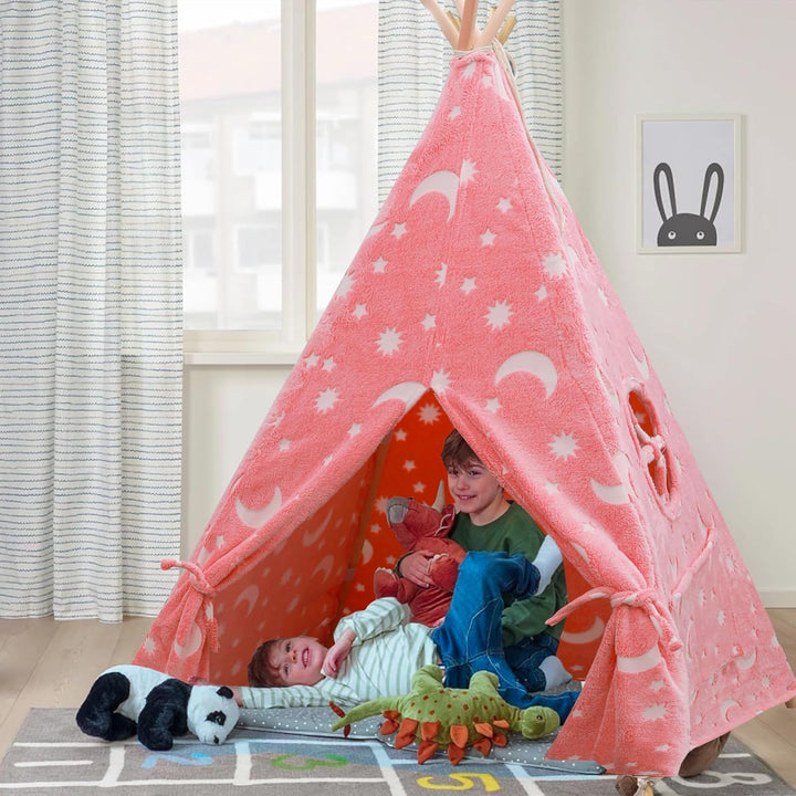 Tipi Zelt für Kinder, Tragbares Tipi Spielzelt,Drinnen Tipi Kinderzelt Rosa, Rosa