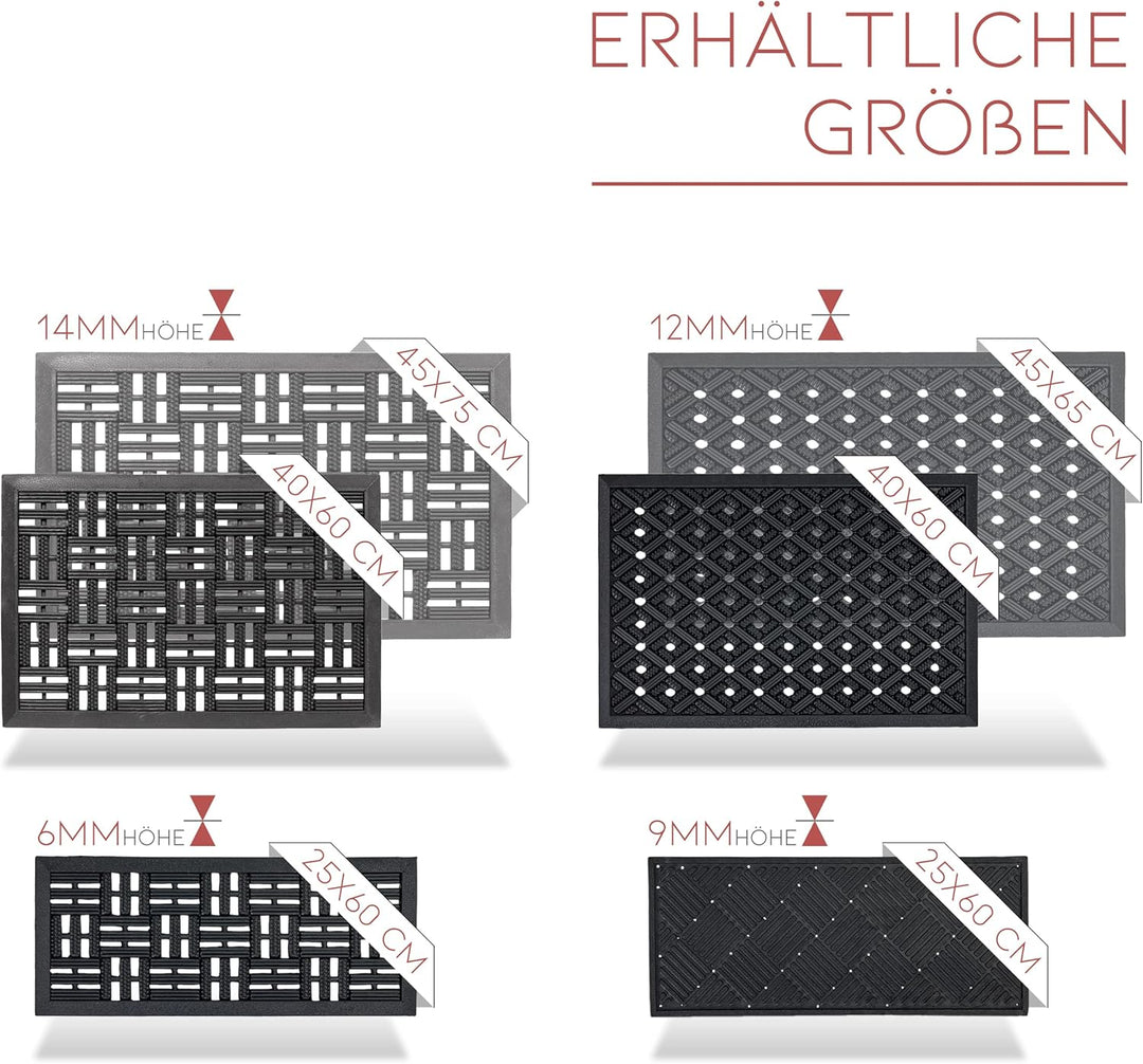 Astra Gummimatte aussenbereich Türvorleger 45x75 cm 2er Set - Dynamic Outdoor Türmatte Gummi Fussmat