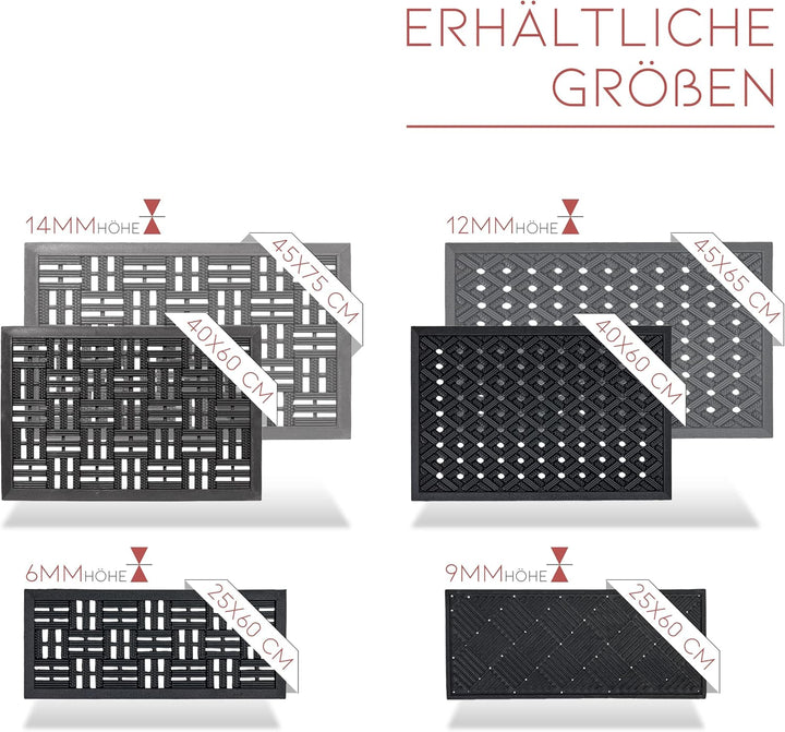 Astra Gummimatte aussenbereich Türvorleger 45x75 cm 2er Set - Dynamic Outdoor Türmatte Gummi Fussmat