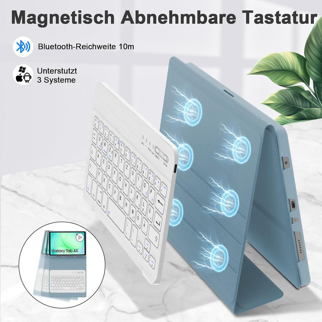 Hülle mit Tastatur für Samsung Galaxy Tab A11 8,7 Zoll(SM-X130), Blau | Magnetisch Abnehmbarer Tasta