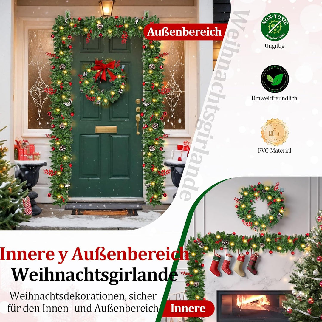 Weihnachtsgirlande mit Beleuchtung, 2.7M Girlande Weihnachten Batteriebetrieben, 30 LED & Timer, was