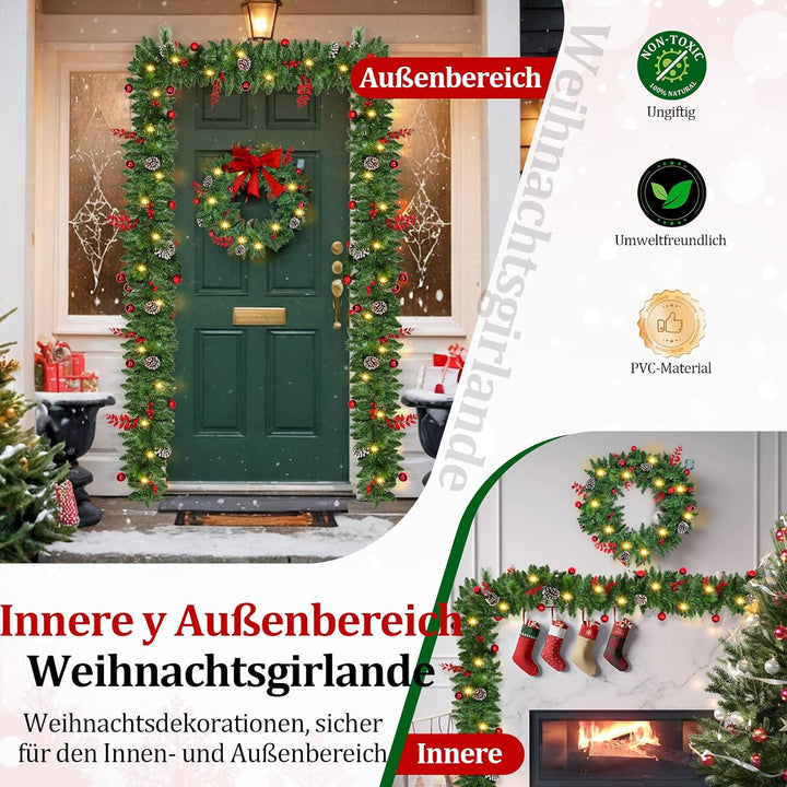 Weihnachtsgirlande mit Beleuchtung, 2.7M Girlande Weihnachten Batteriebetrieben, 30 LED & Timer, was