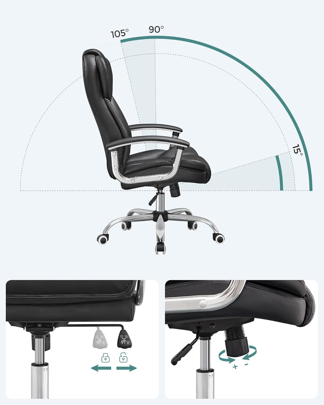 SONGMICS Bürostuhl Chefsessel Drehstuhl Computerstuhl Sitzhöhenverstellung office Stuhl Polsterung O